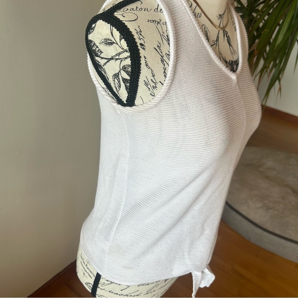 LOFT White Textured Tie Front Tank Top XXS | Sleeveless Summer Blouse - Picture 5 of 7
